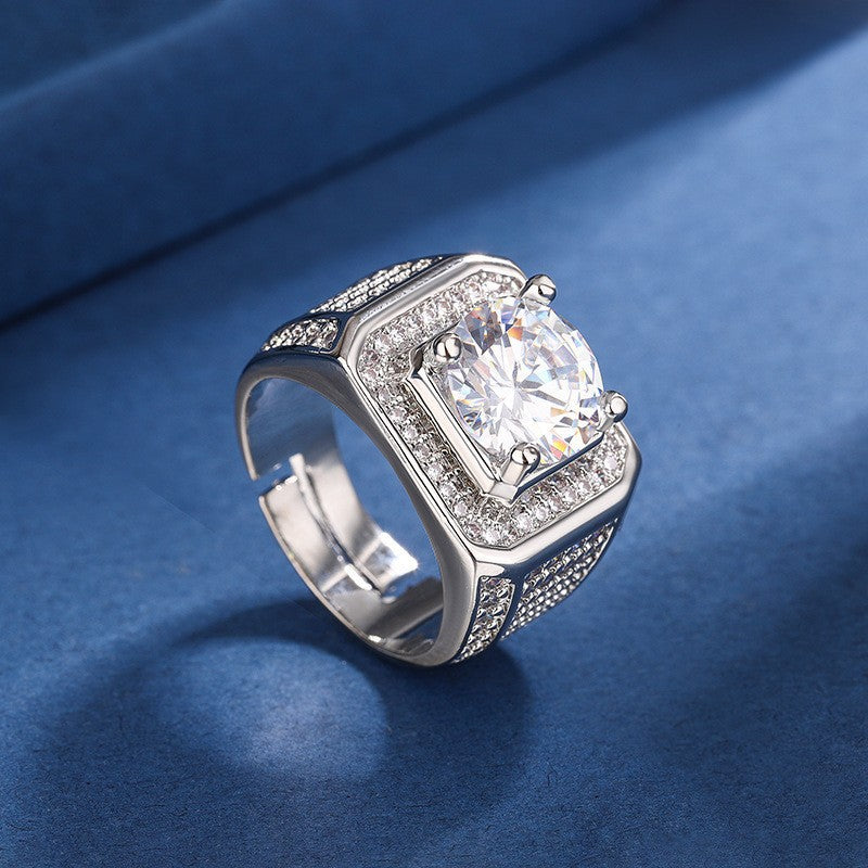 Men's Source Moissanite Open Mouth Man's Domineering Opening Adjustable Ring