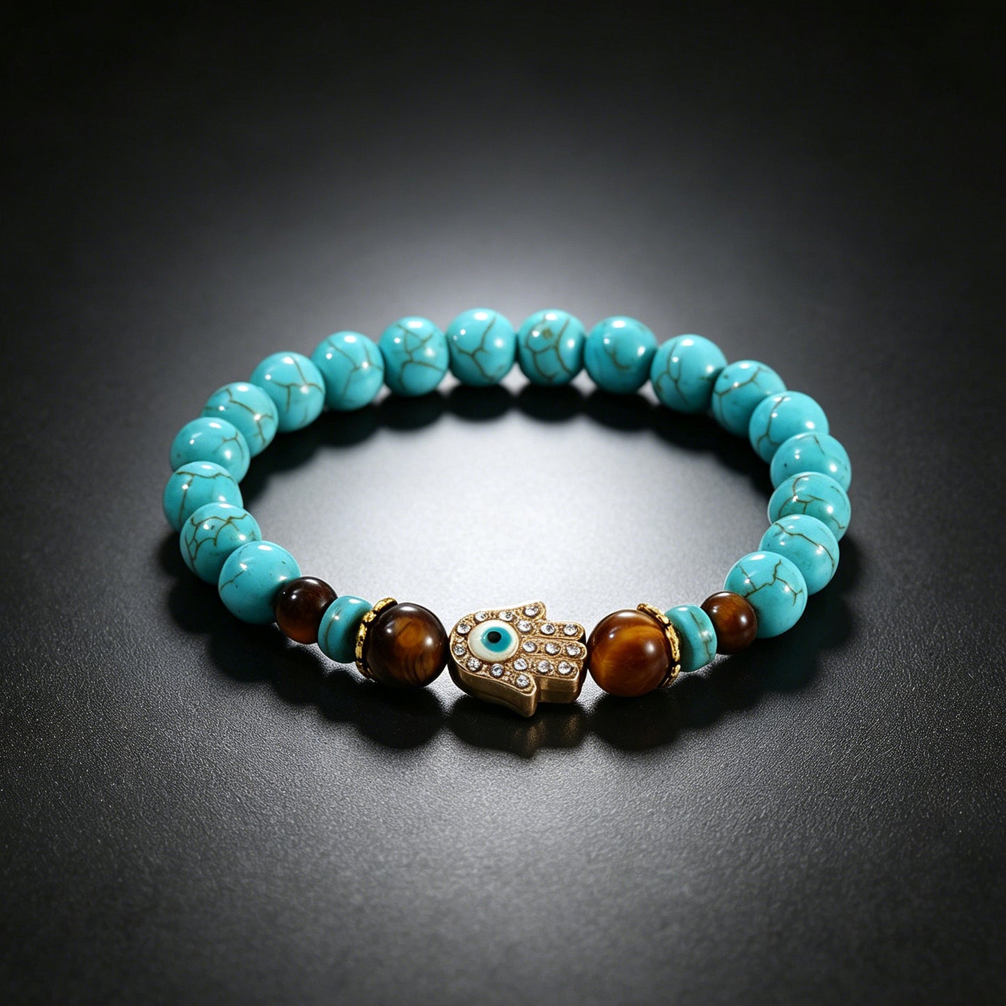 Turquoise Cross Natural Stone Beaded Vintage Bracelet