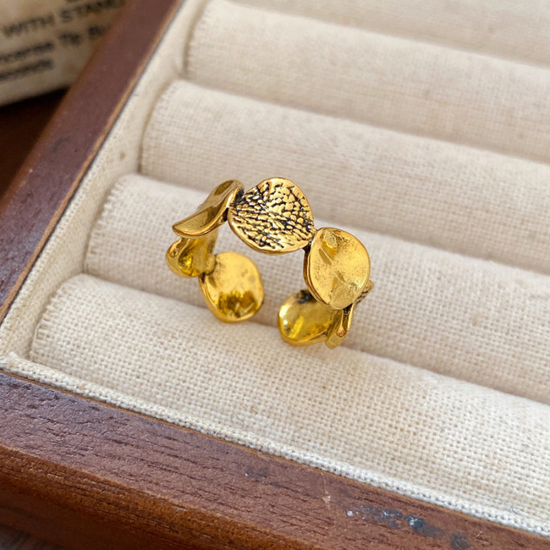 Women's Enamel Flower Open Golden Petal Design Rings