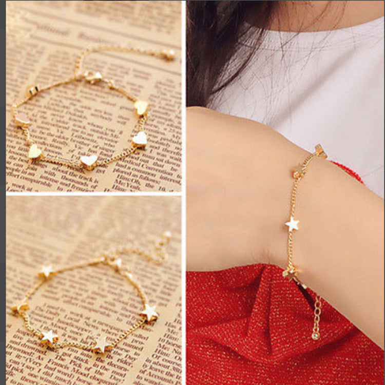 Women's Cute Graceful Five-pointed Star Peach Heart Fashion Korean Style Bracelets