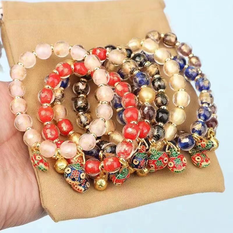 Glass Gold Beads Swallowing Beast Holiday Gift Bracelet