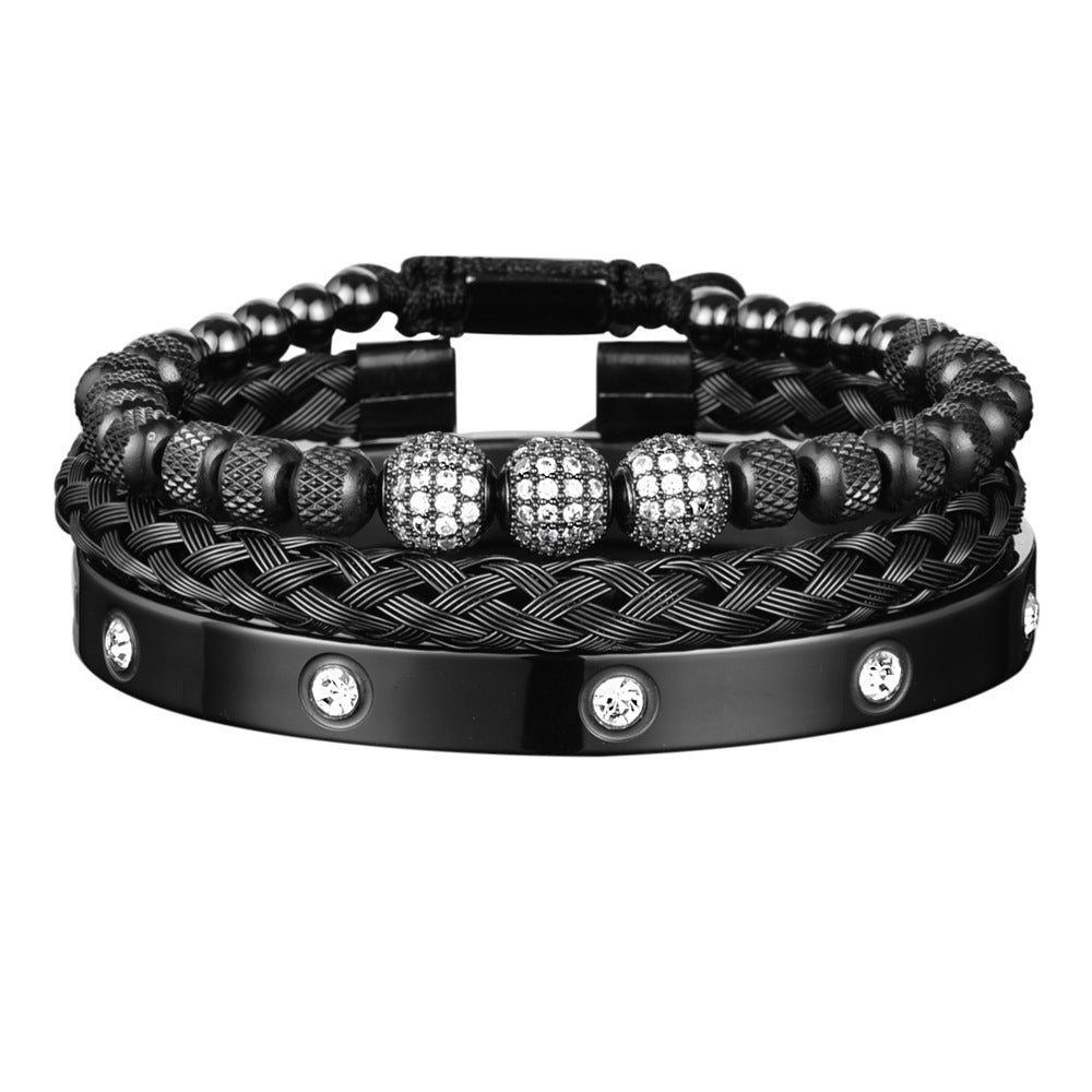Men's Rhinestone Ball Ten Diamond Stainless Steel Mesh Bracelets