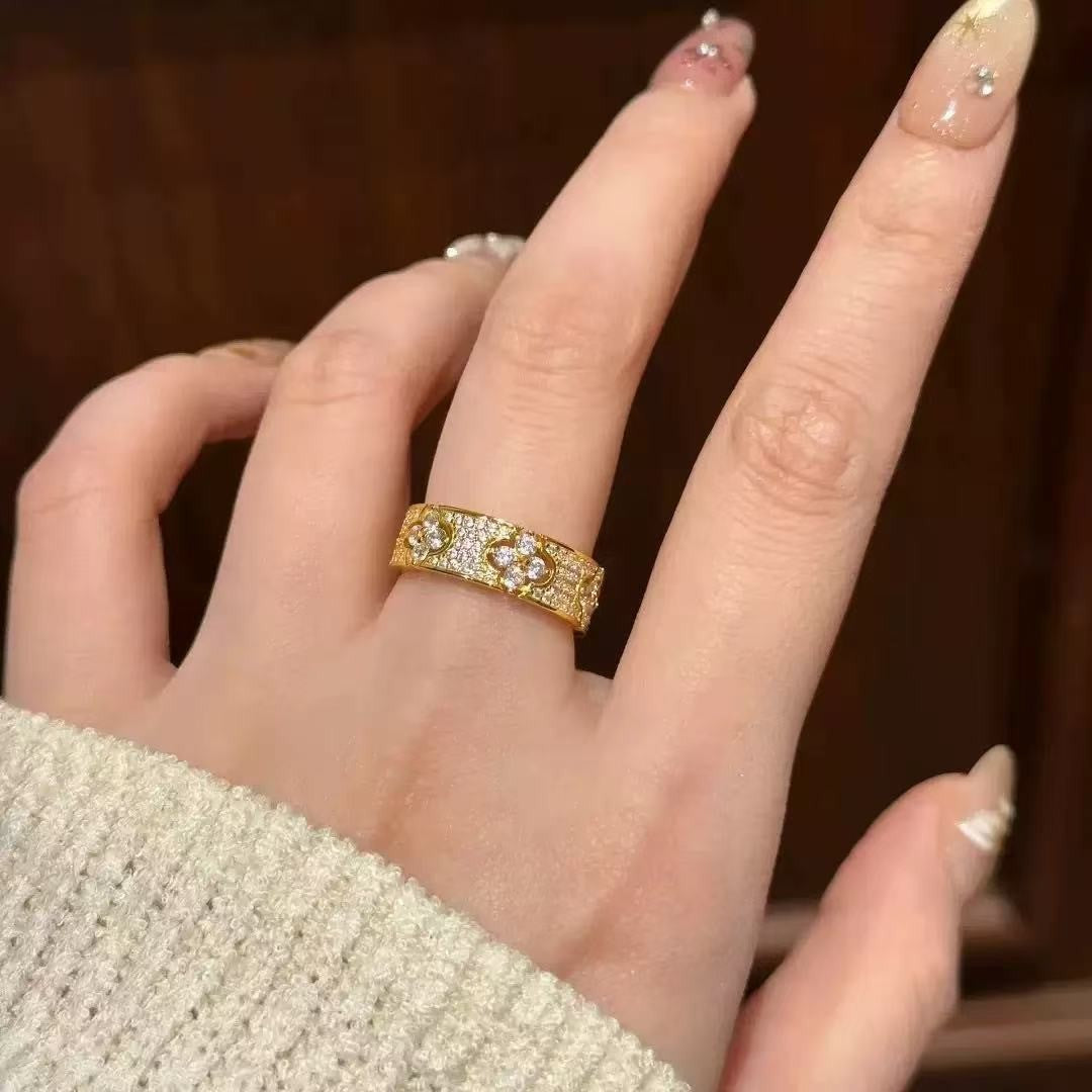 Style Clover Starry Female Design Personality Full Diamond Ring