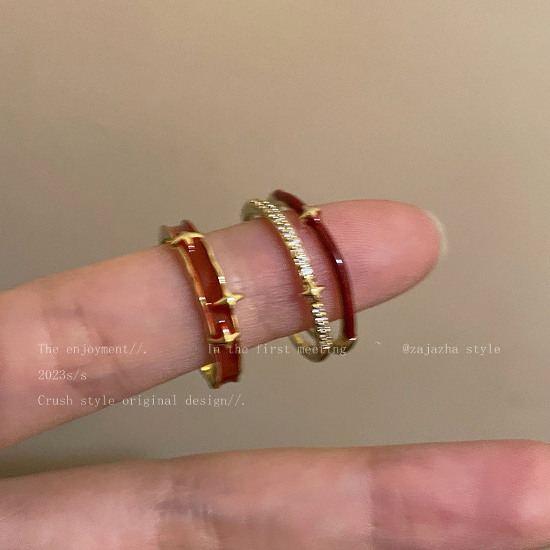 Festive Red Drip Glazed Female Niche Rings