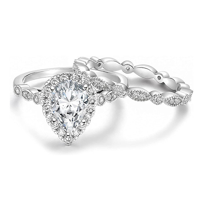 Couple Water Drop Pear-shaped Wedding Two Classic Simple Design Sense Rings
