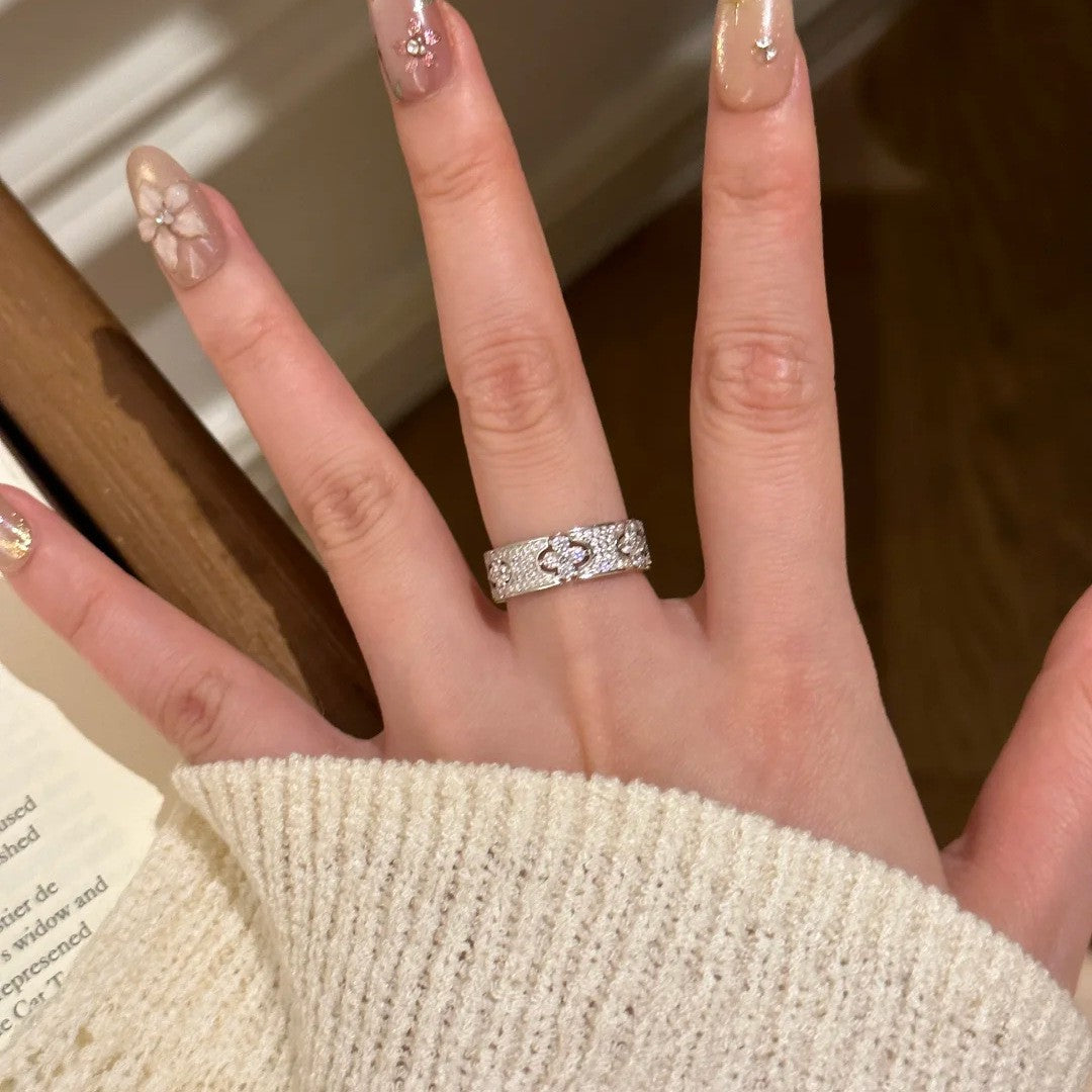 Style Clover Starry Female Design Personality Full Diamond Ring