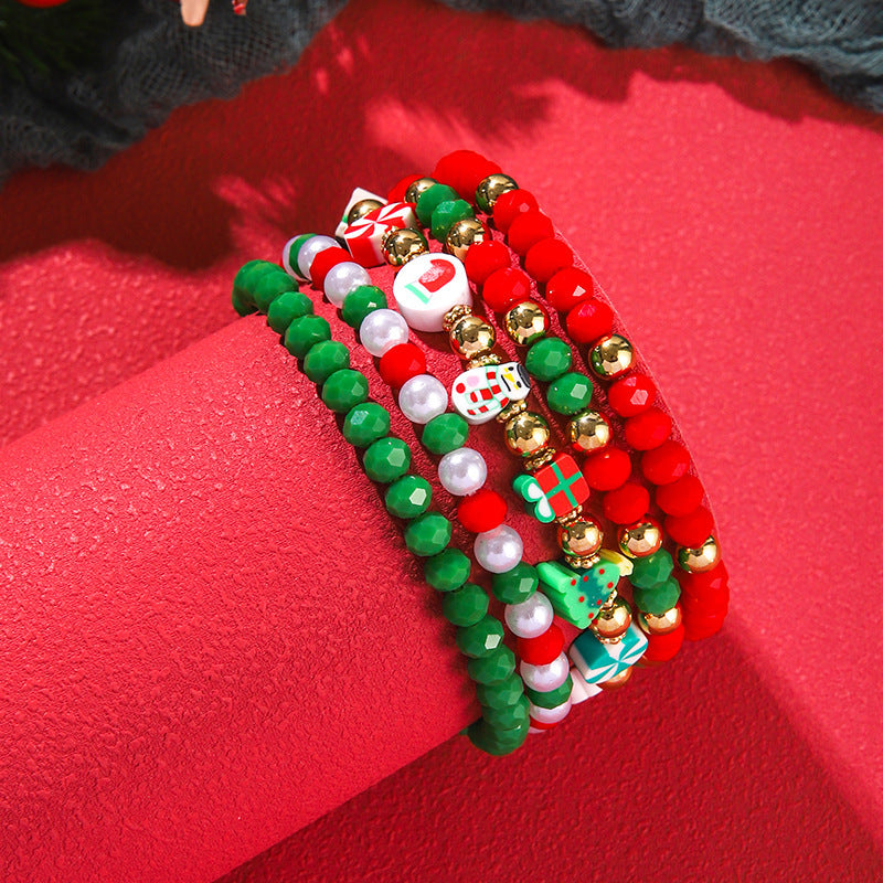 Clay Crystal Stacked Band Suit Santa Bracelets