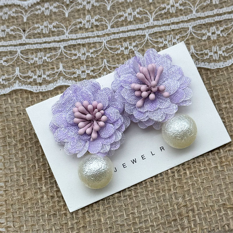 Women's Super Fairy Retro Fabric Chiffon Flower Sier Needle Stud Earrings
