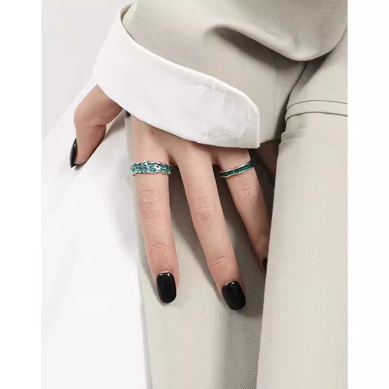 Women's Luxury Blue Green Drip Glazed Sterling Ring