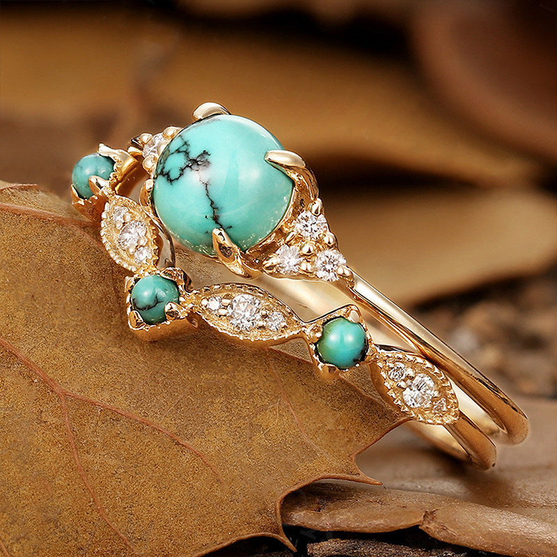 Comfortable Trendy Women's Sier Retro Turquoise Rings