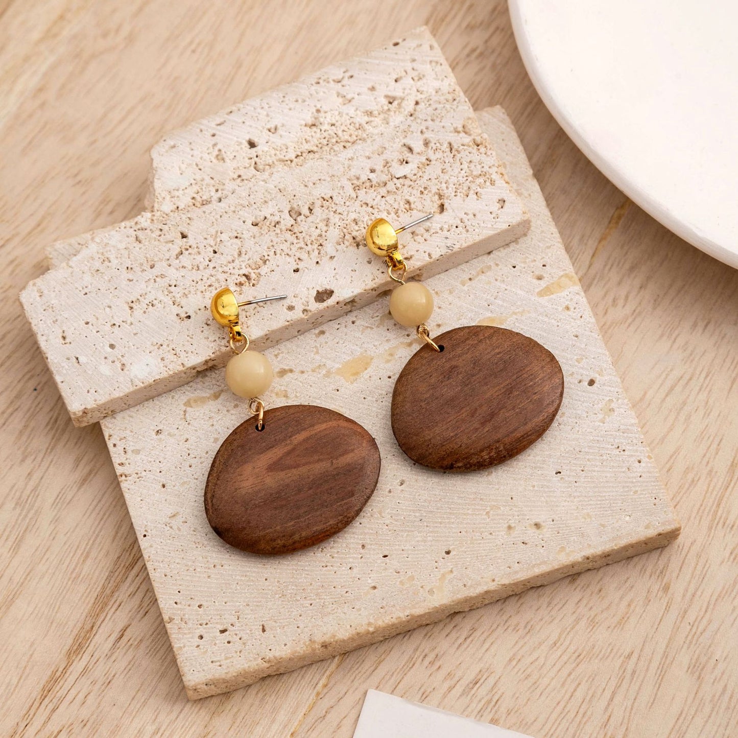 Women's Wooden Retro Simplicity Exaggeration Hollow Design Round Wood Earrings