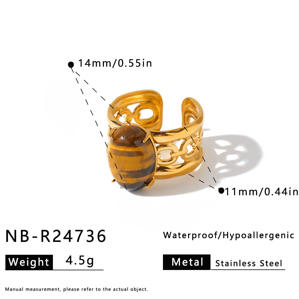 Women's Steel With Natural Stone Fashion Geometry Ring