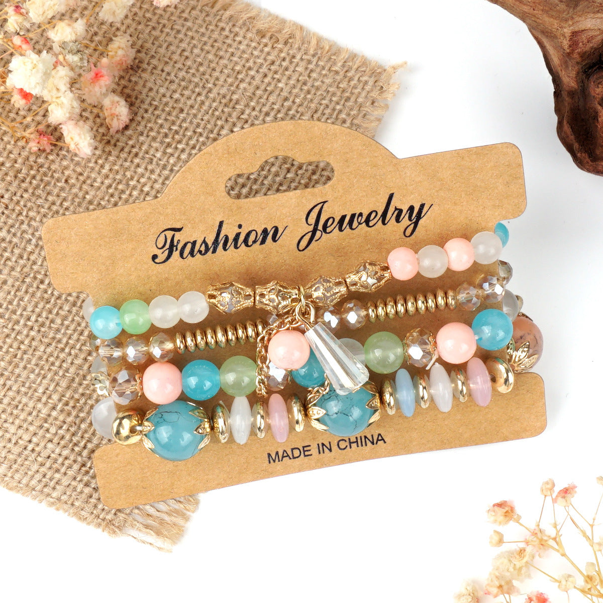 Bohemian Chain Tassel Colored Glass Crystal Bracelet