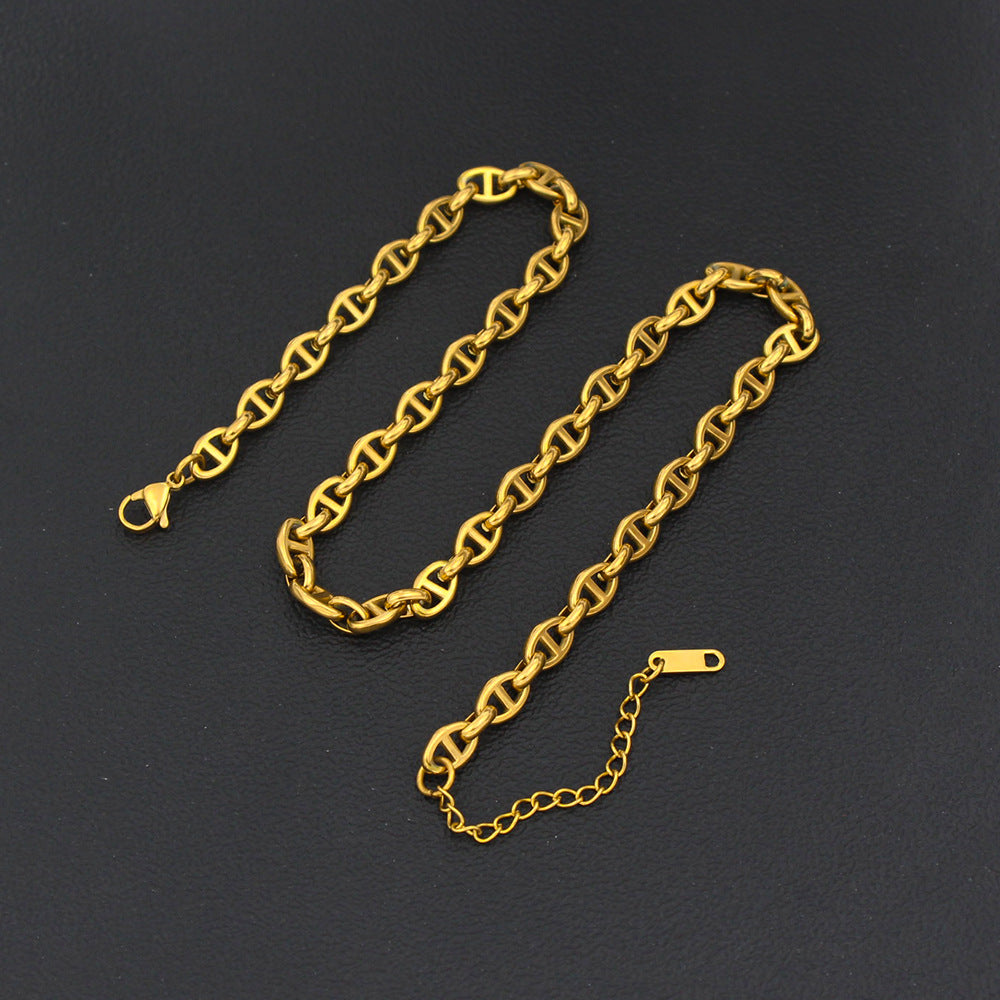 Pig Nose Titanium Steel Chain Hip Hop Jewelry Set