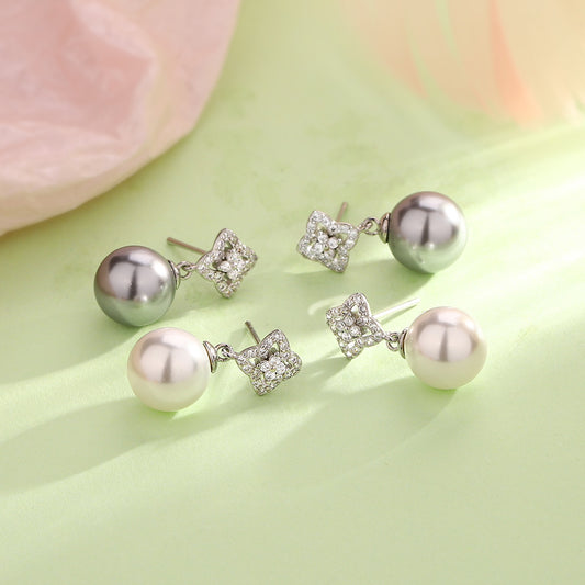 Eardrops Chic Gray White Pearl With Rings