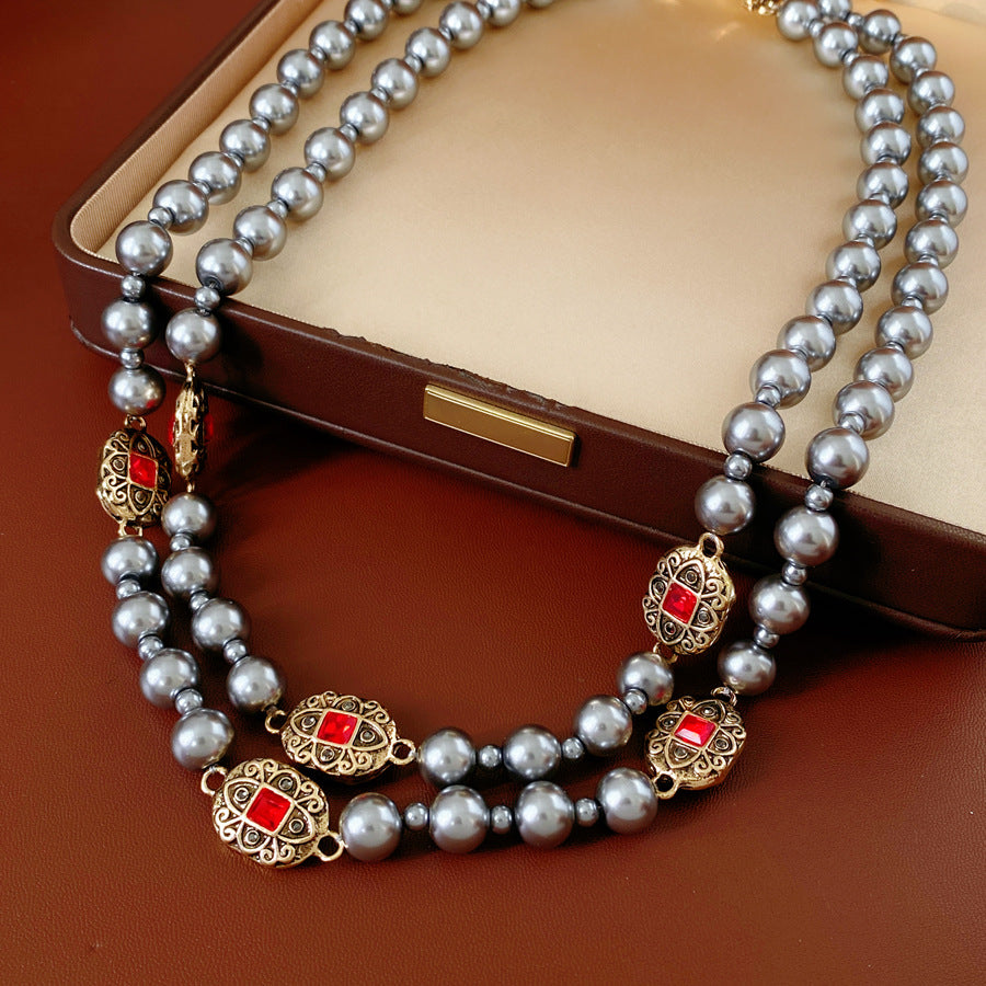 Oval Pearl Vintage Sweater Chain Light Luxury Jewelry Set