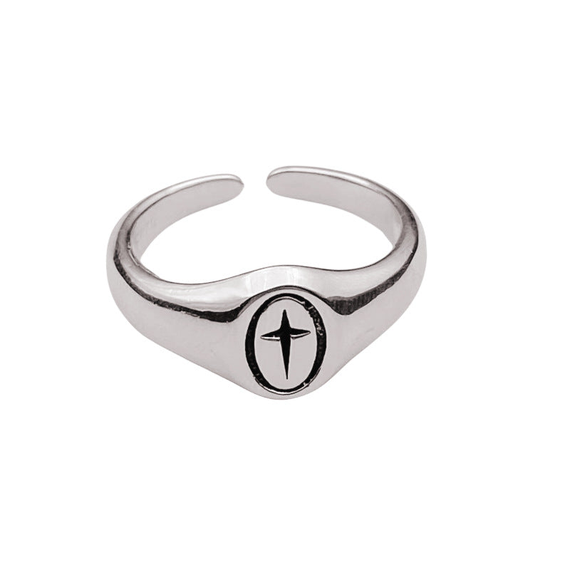 Women's Korean Niche Design Minimalist Distressed Cross Rings