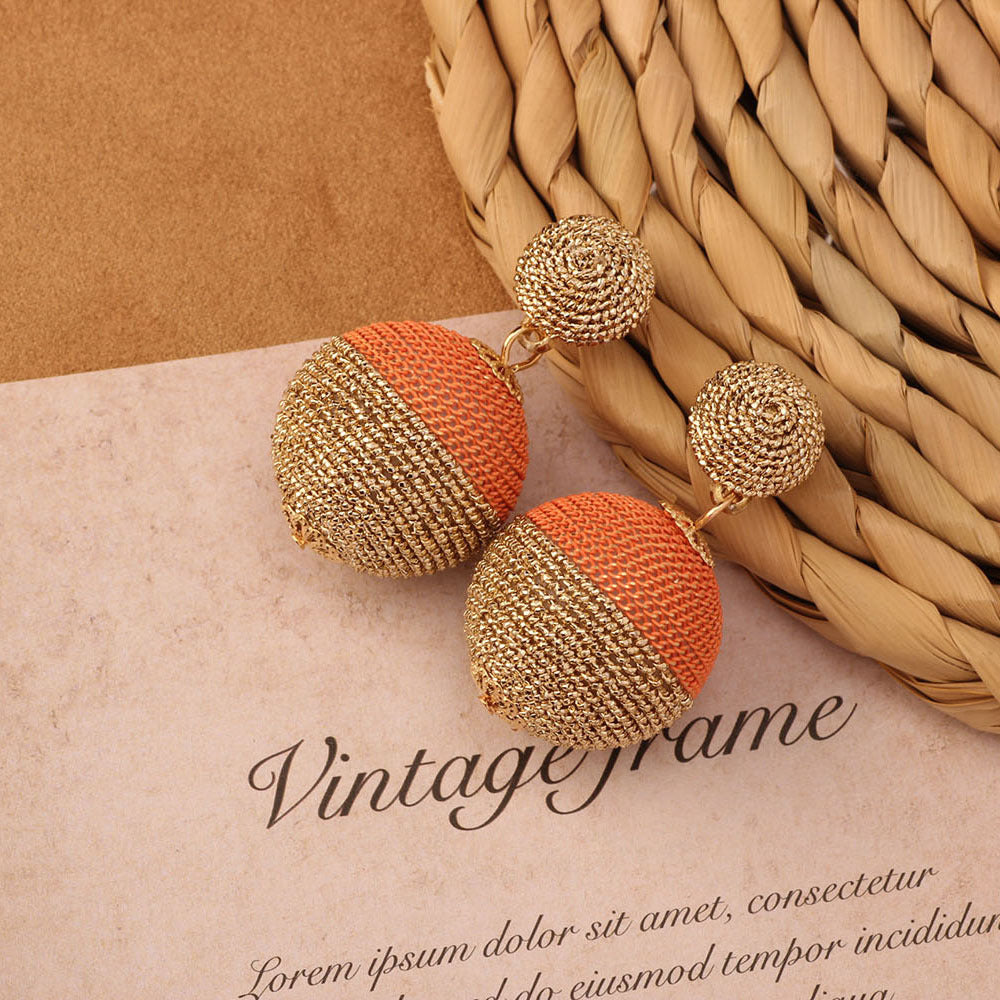 Retro Beach Vacation Bohemian Grass Rattan Woven Female Temperament Long Earrings