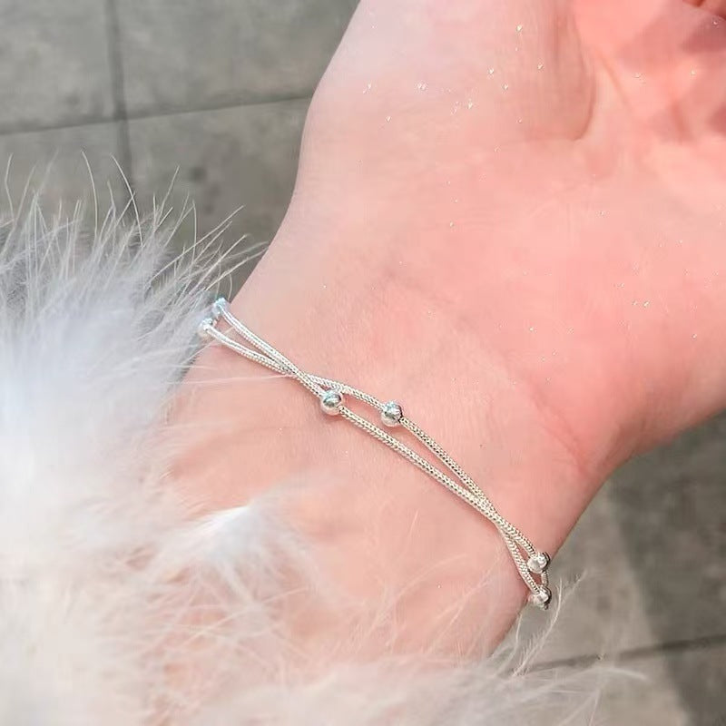 Women's Exquisite Sterling Sier Snake Bones Chain Ball Stitching Asymmetric Light Bracelet