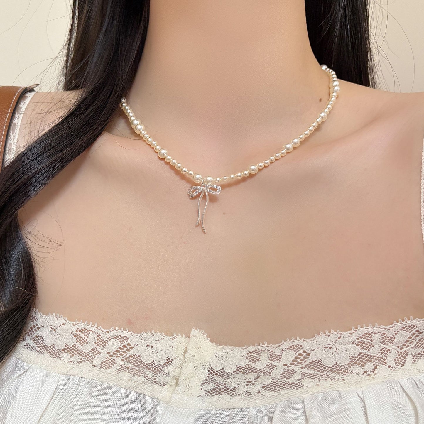 Bow Tassel Pearl Female Light Luxury Minority High Sense Temperament Necklace