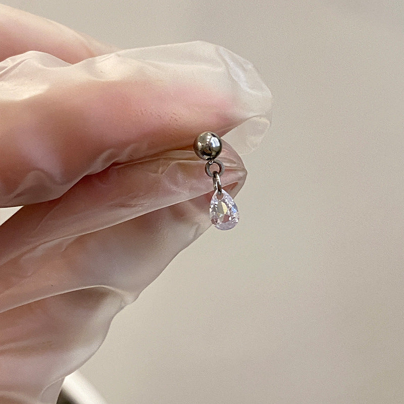 Women's Titanium Steel Ear Heart Water Drops Eardrops Zircon Screw Shiny Stud Earrings