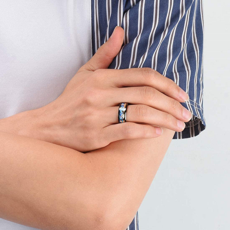 Black On Blue Background Gold Leaf Dolphin Ring