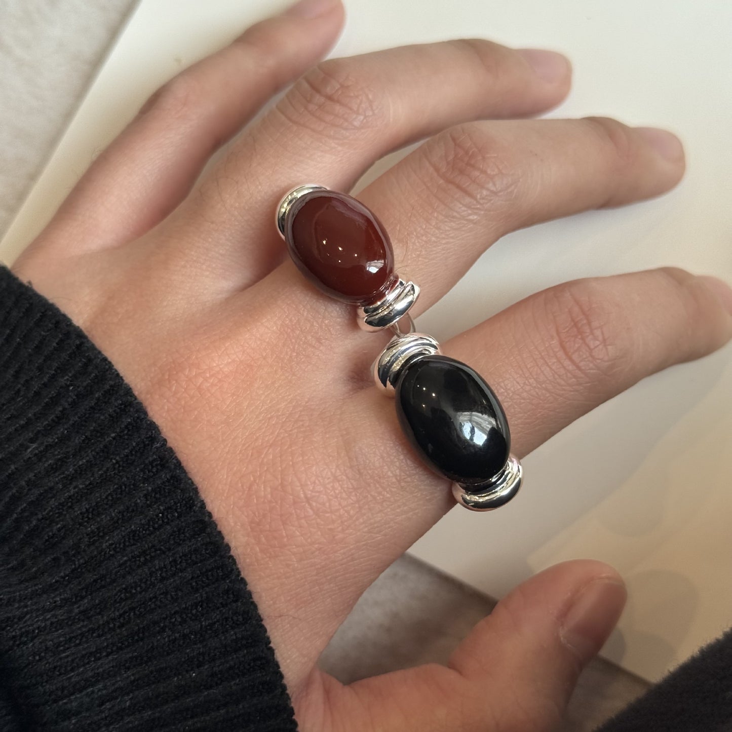 Women's Drip Glazed Geometric Open Adjustable Oval Twin Index Ring