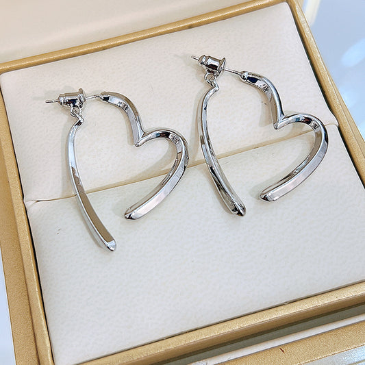 Sparkling Style Love Heart Front Rear Cross Earrings