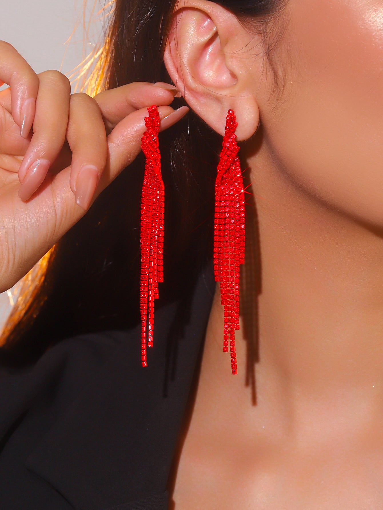 Women's Super Flash Rhinestone Long Fringe High-grade Earrings