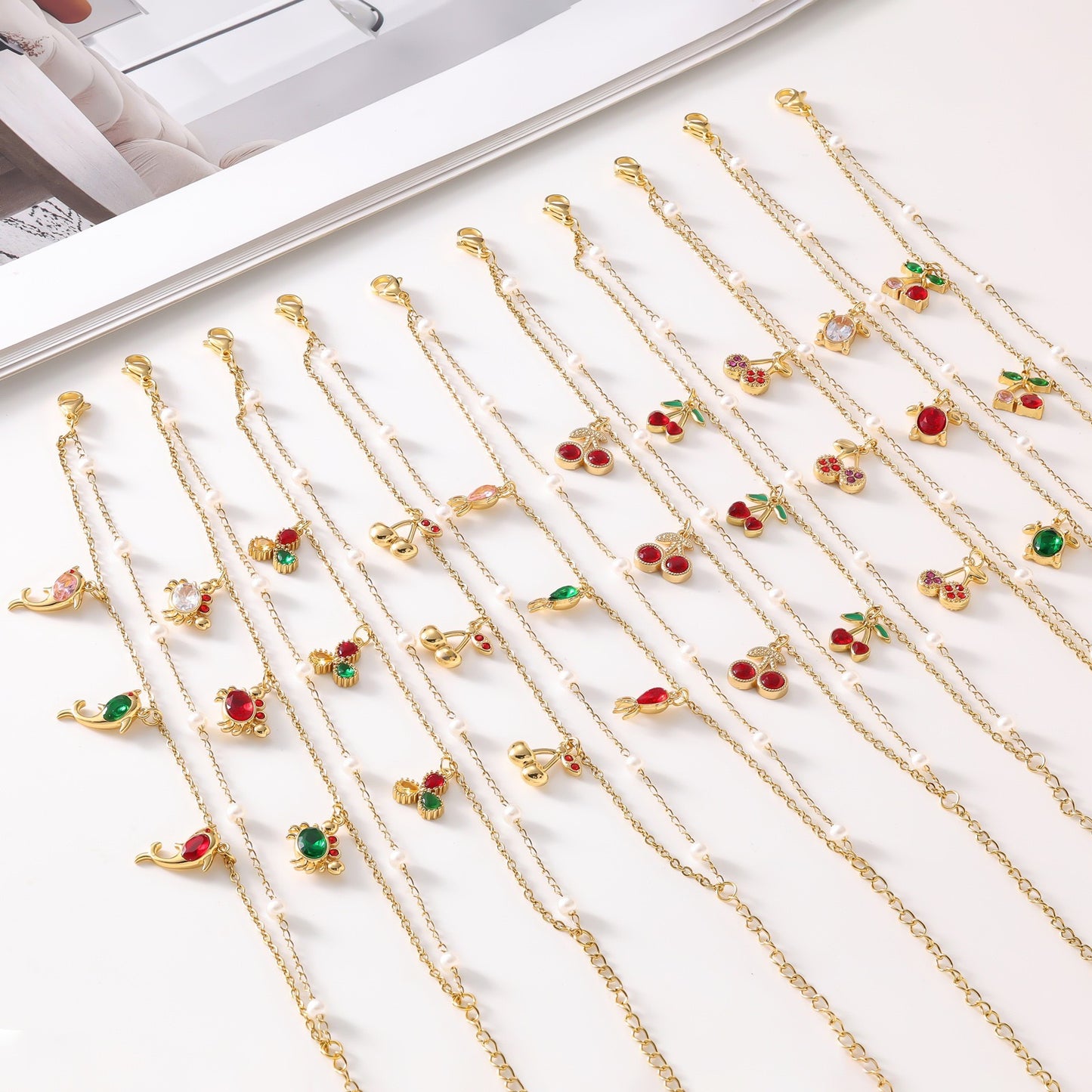 Steel Cherry Strawberry Crab Dolphin Turtle Fashion Inlaid Bracelets