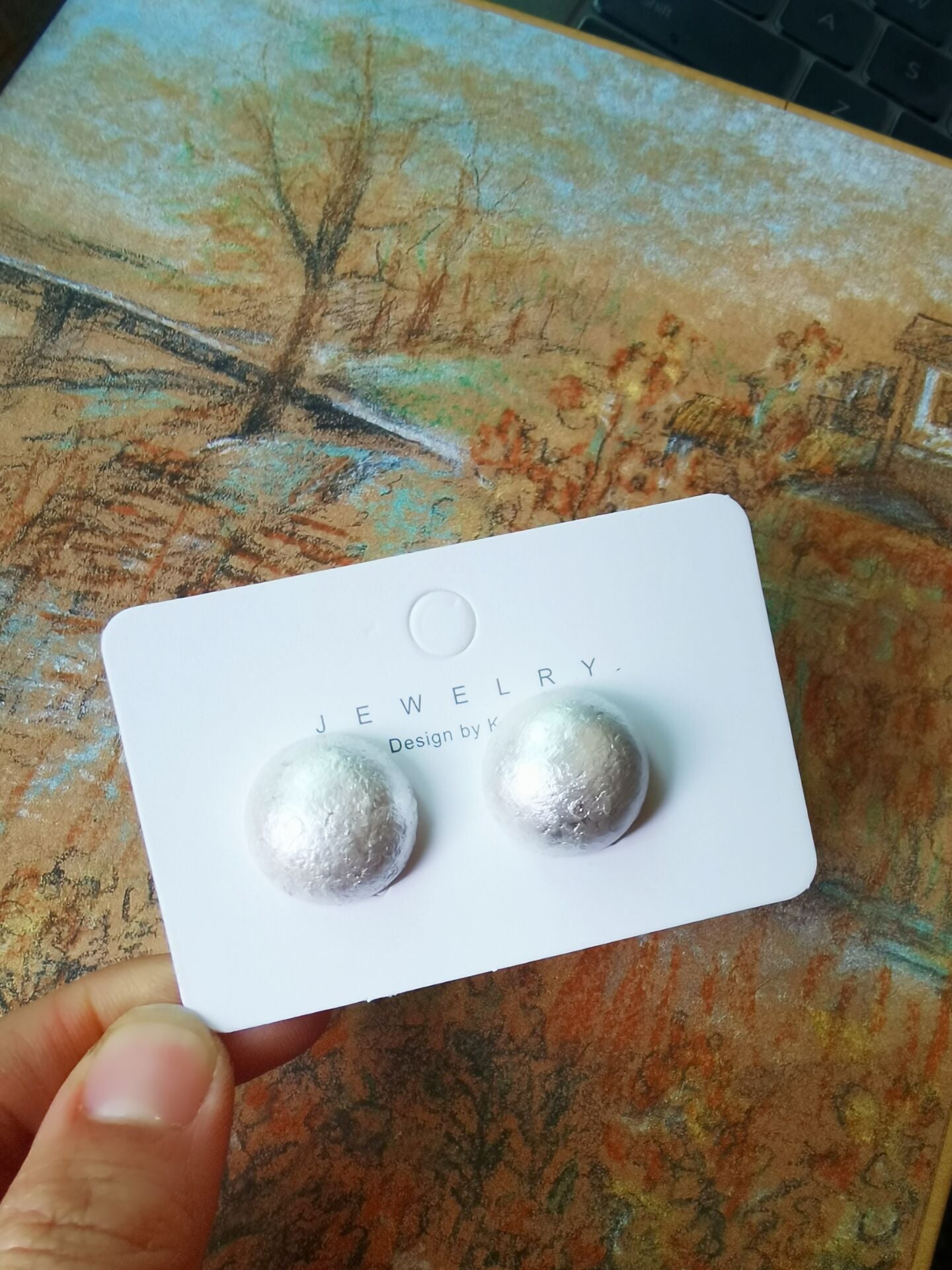 Sier French Vintage Crumpled Pearl Exaggerated Large Stud Earrings
