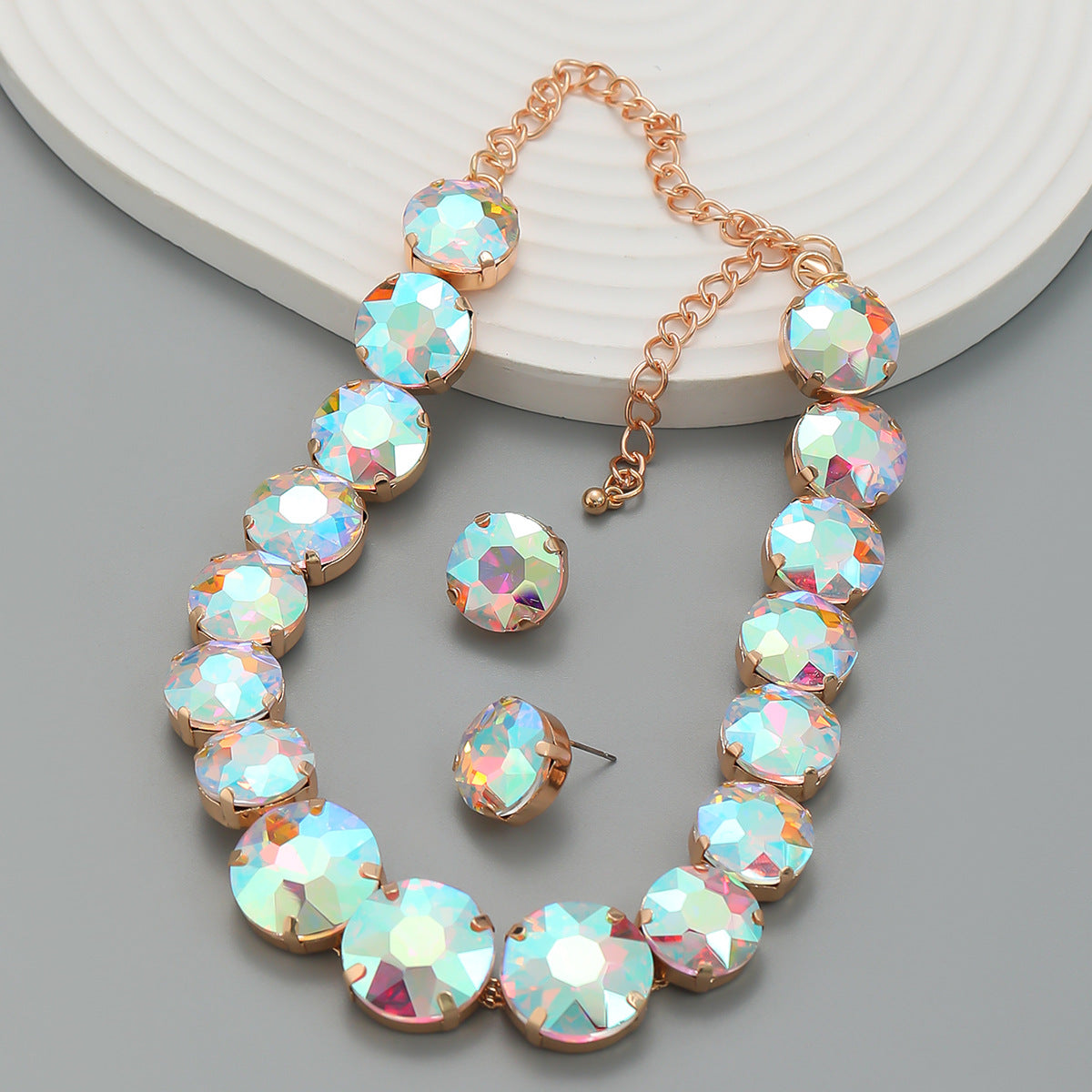 Combination Female Round Glass Drill Exaggerated Necklaces