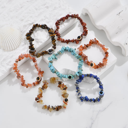 Devil's Eye Natural Gravel Beaded Crystal Stretch Rough Stone Bracelets