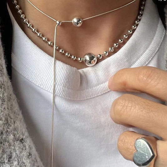 Steel Ball Transfer Beads Pull Rope Snake Chain Titanium Gold Necklace