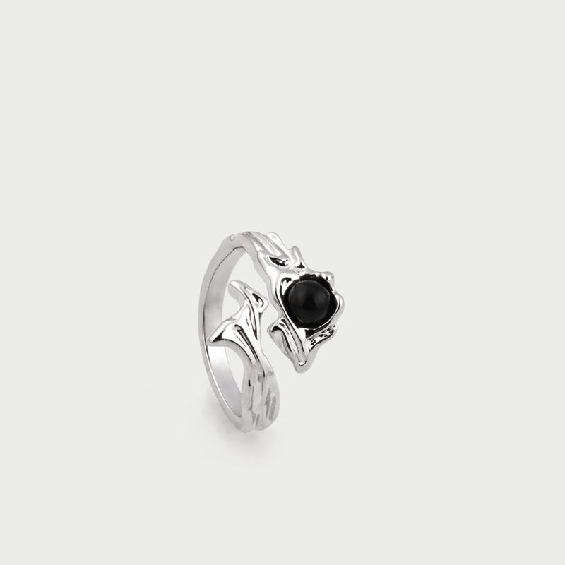 Black Stone Thorn Open Female Fashion Rings