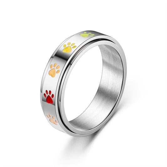 Men's Titanium Steel American Size Rotatable Footprints Stainless Rings