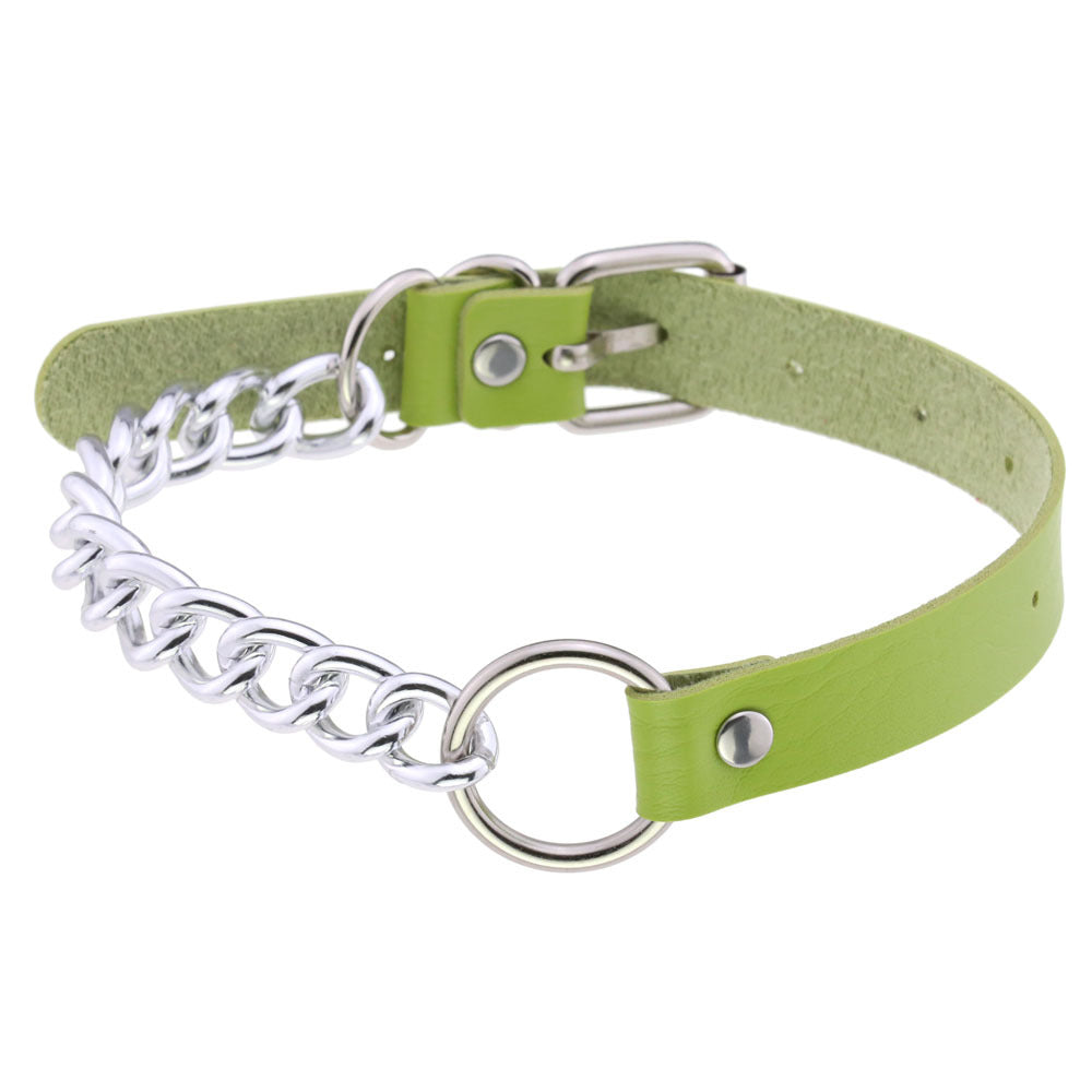 Leather Neckband Punk Metal Stitching Neck Strap Collar