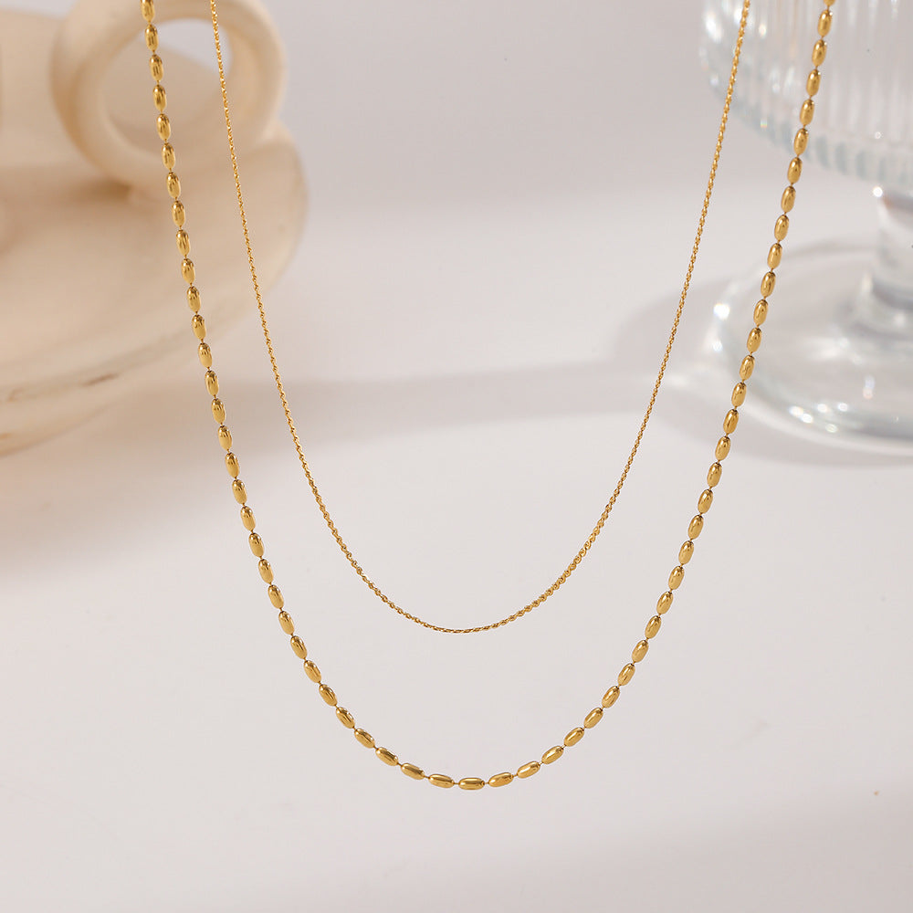 Women's Fashion Simple Design Rice Chain Personalized Stainless Steel Gold-plated Necklace