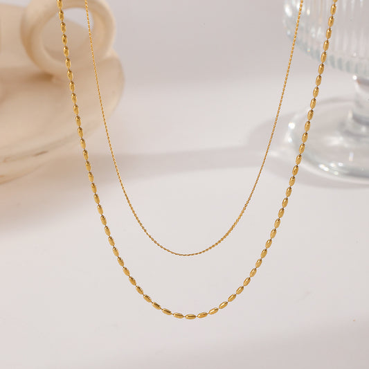 Women's Fashion Simple Design Rice Chain Personalized Stainless Steel Gold-plated Necklace