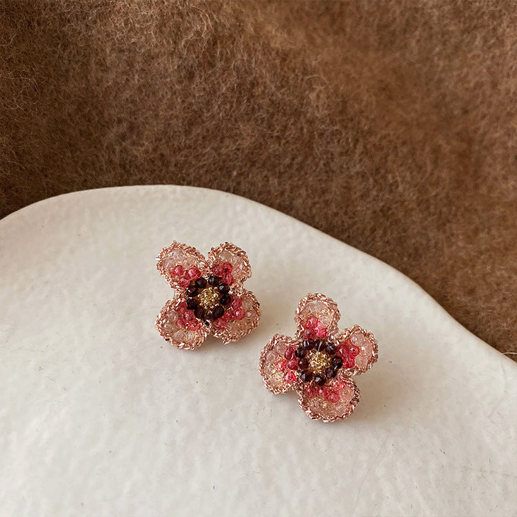 Women's Design Pink Zircon Crystal Flowers For Retro Personality All Match Earrings