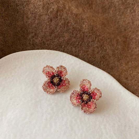 Women's Design Pink Zircon Crystal Flowers For Retro Personality All Match Earrings