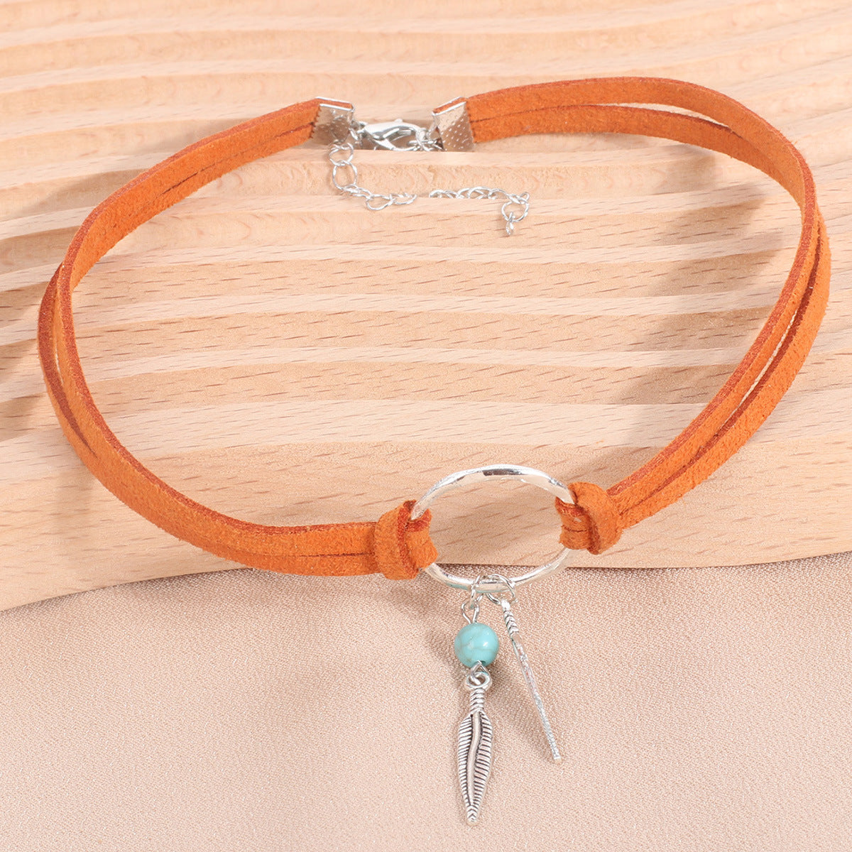 Women's Geometric Round Loop Veet Leaves Turquoise Double Layer For Neck Collar