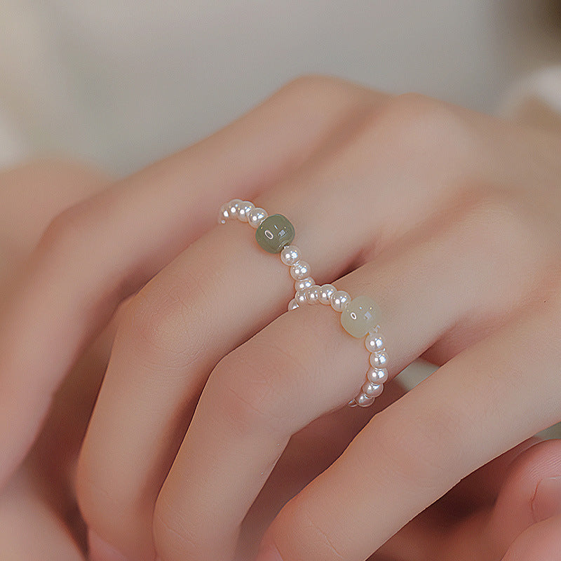 Fingertip Breeze Jade Shell Pearls Female Light Luxury Index Rings