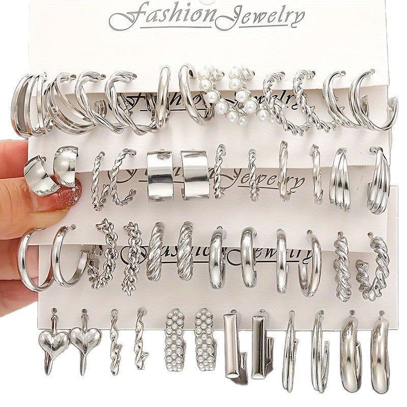Women's Geometric Simple Design Retro Easy Matching High Sense Multiple Pieces Earrings