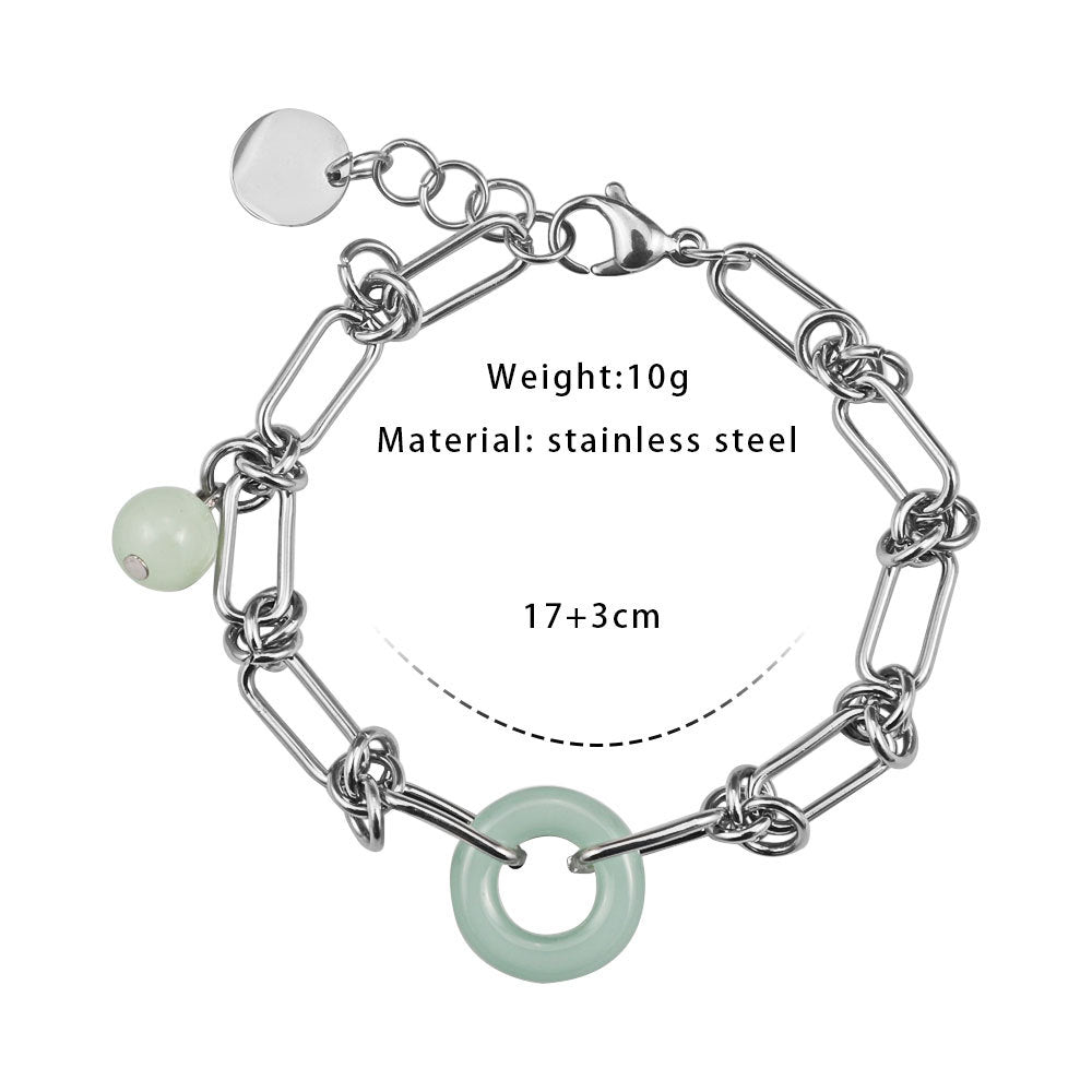 Surface Jade Safety Knot Mix Match Stitching Titanium Steel Retro Bracelet