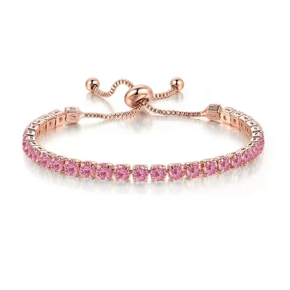 Women's Round Single Row Full Diamond Adjustable Bracelets