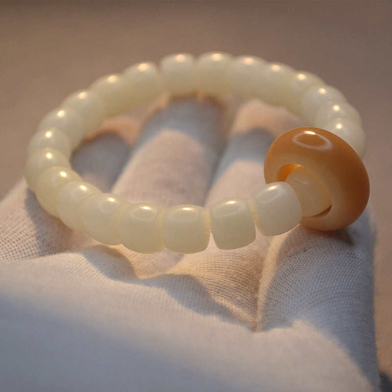 Straight Cut Barrel Beads White Corypha Weathered Bodhi Flexible Bracelet