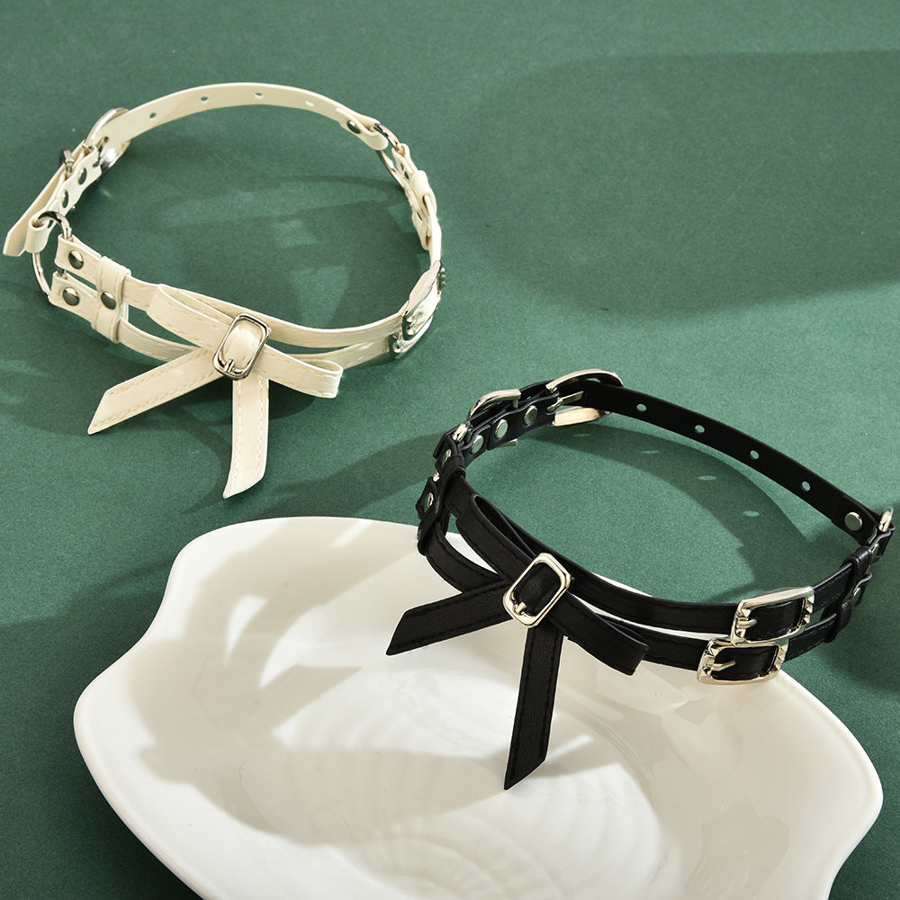 Women's High-grade Fashion Bow Personalized Adjustable Leather Neck Collar