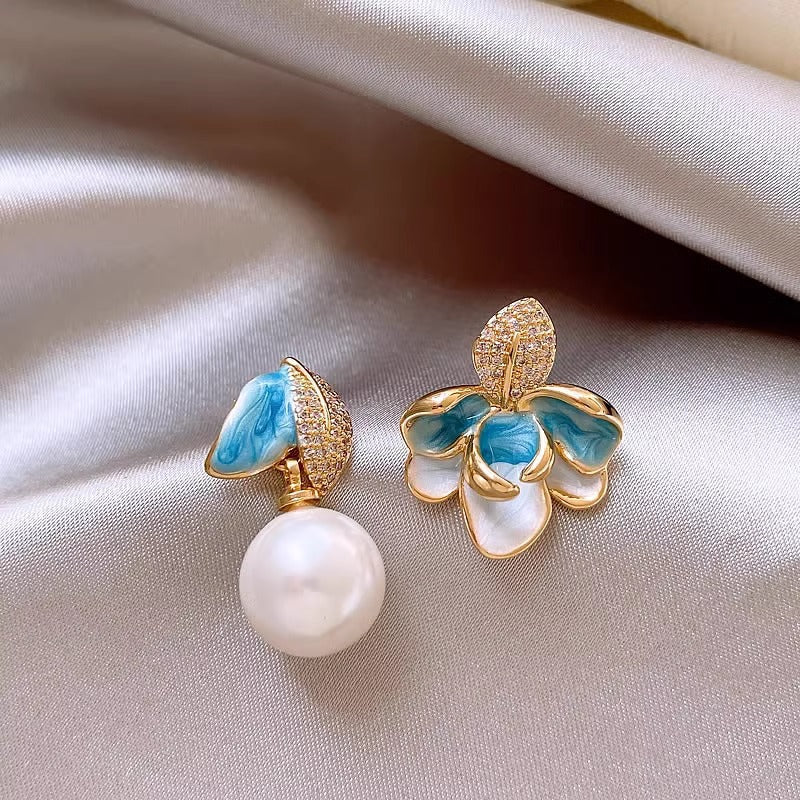 Inlaid Zircon Flower Elegant High-grade Pearl Earrings