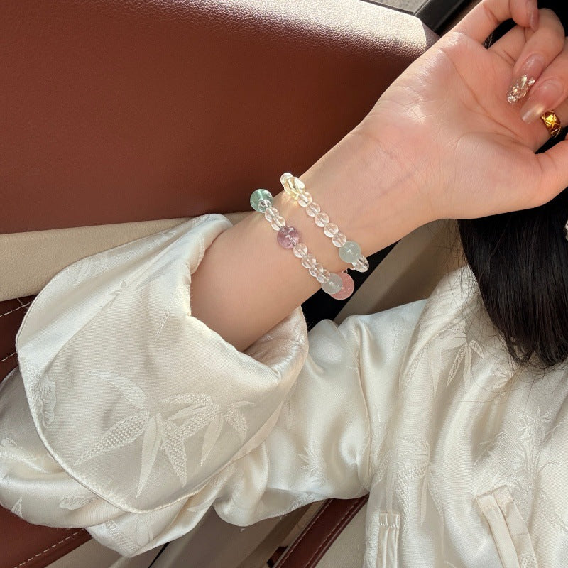 Natural Rainbow Crystal White Pink Aquamarine Bracelets
